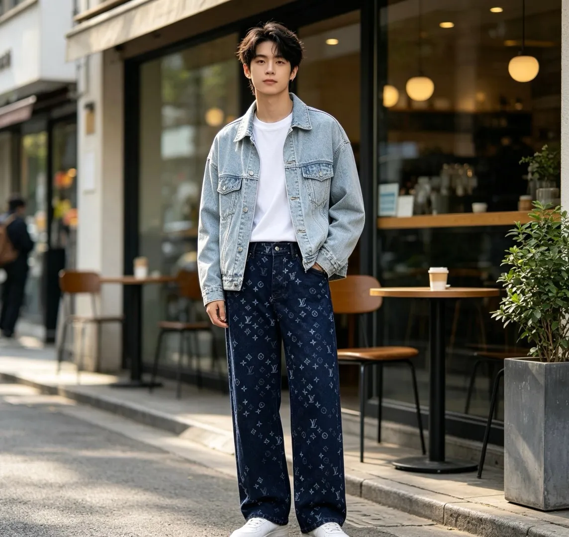 Louis Vuitton/Louis Vuitton Monogram old flower all over printed jacquard jeans